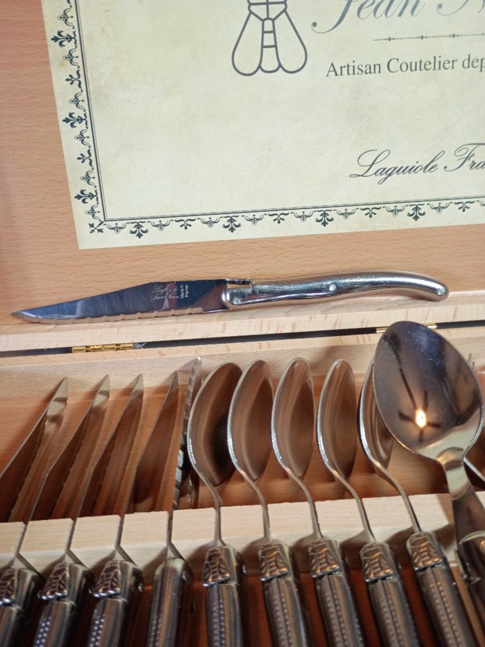 Jean Néron Laguiole France Flatware Set 24pc Stainless Steel — Wood Box - Picture 10 of 11